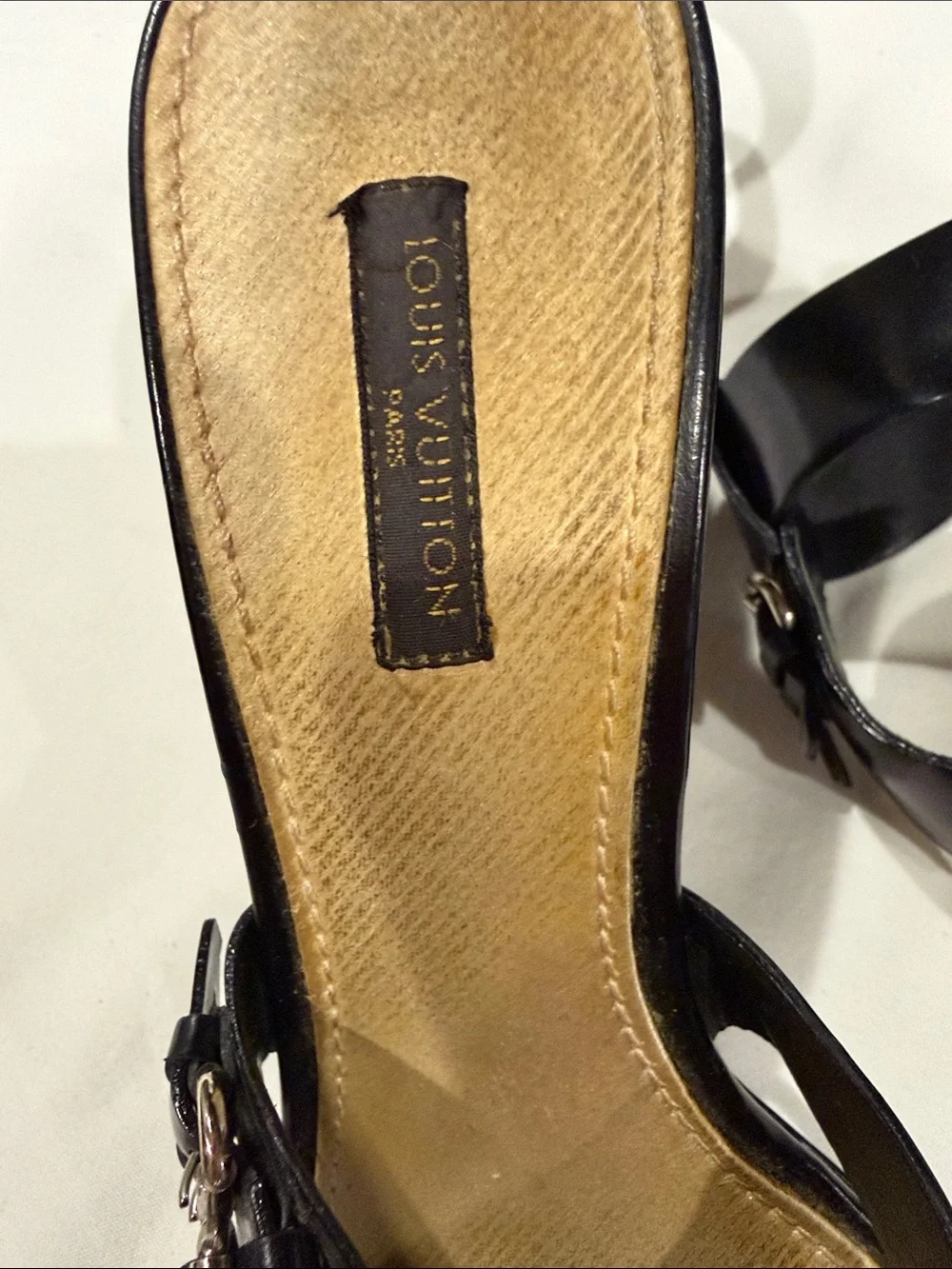 Louis Vuitton Black Leather Buckle Stiletto Sandals